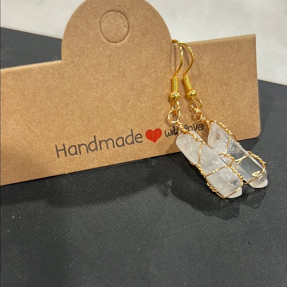 Artisan Gold and Clear Crystal Earrings - Picture 1 of 2